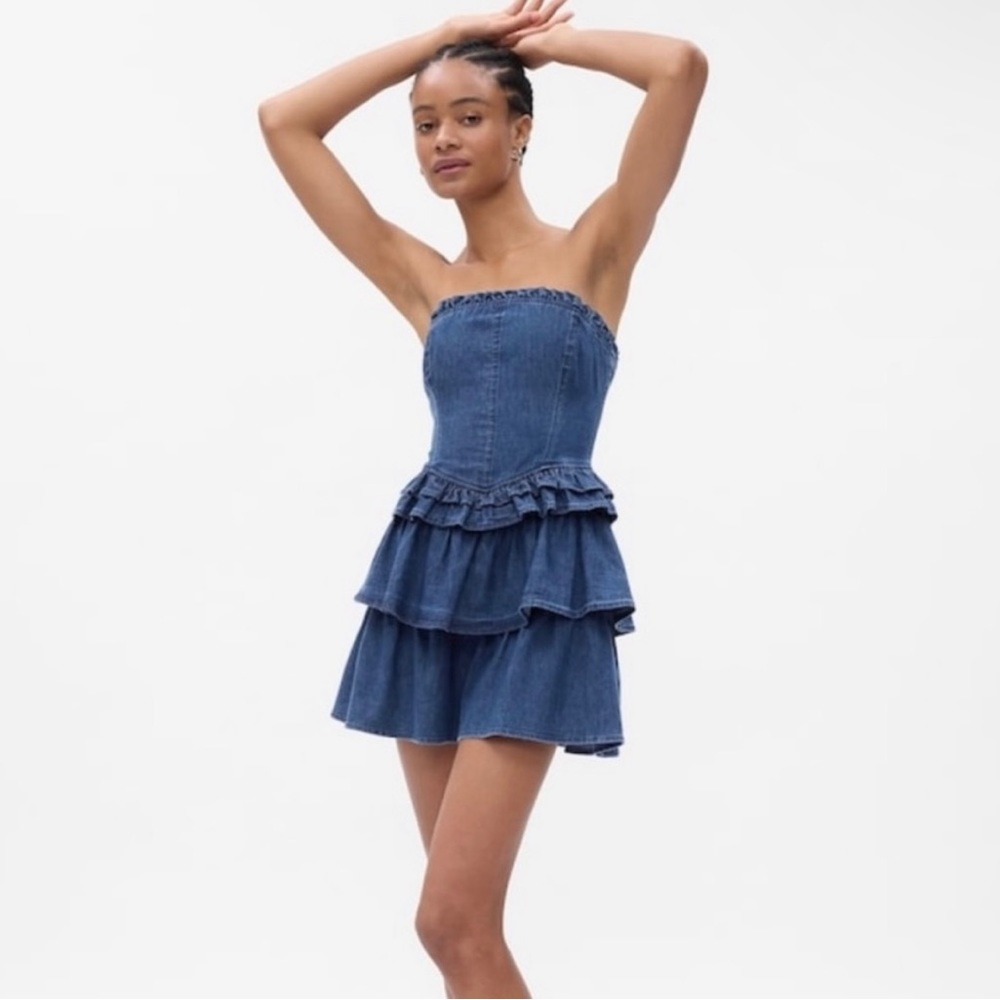 Love shack fancy gap denim mini corset dress